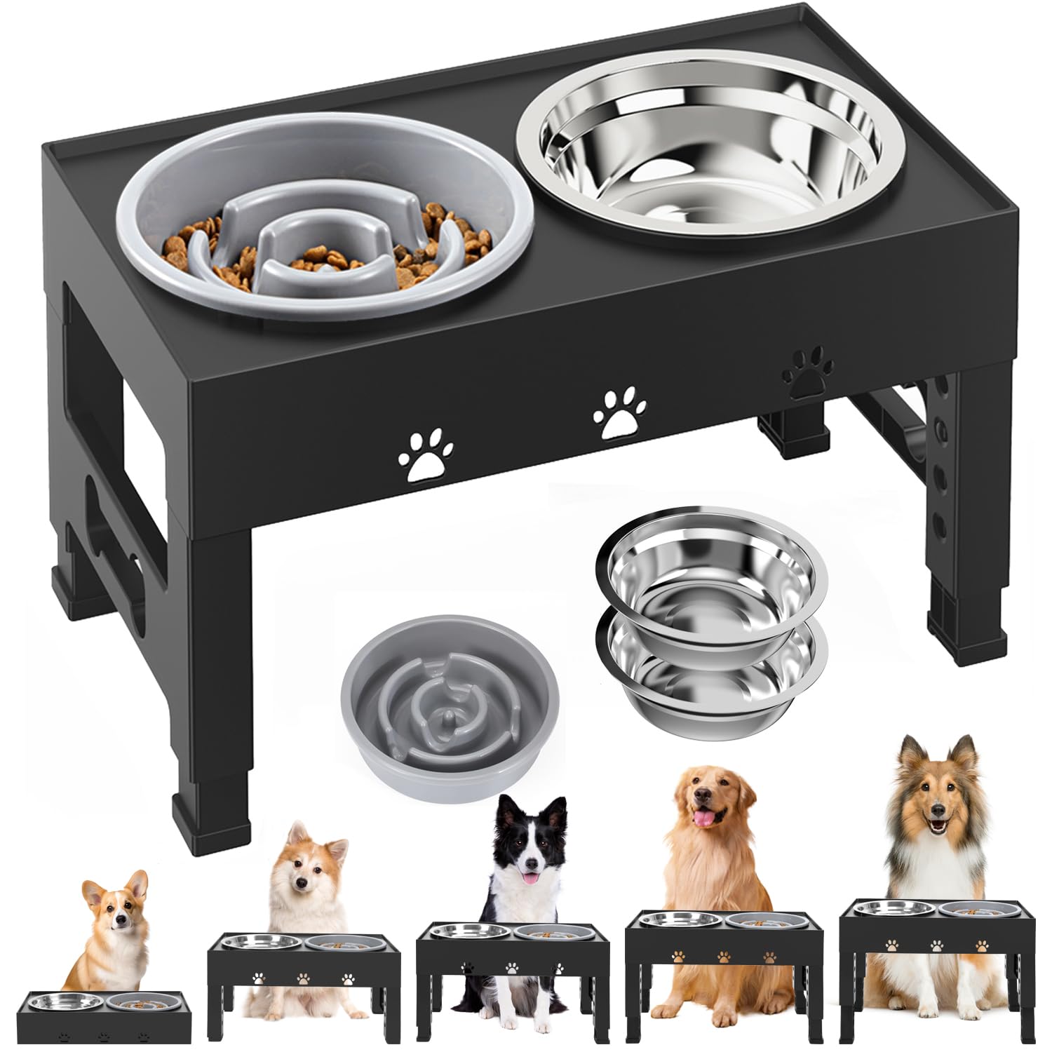 elevated-dog-bowls-with-slow-feeder-and-2-stainless-steel-bowls-raised