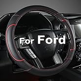 GIANT PANDA Steering Wheel Cover for Ford F150 F250 F350 Expedition - Black+Red Trim