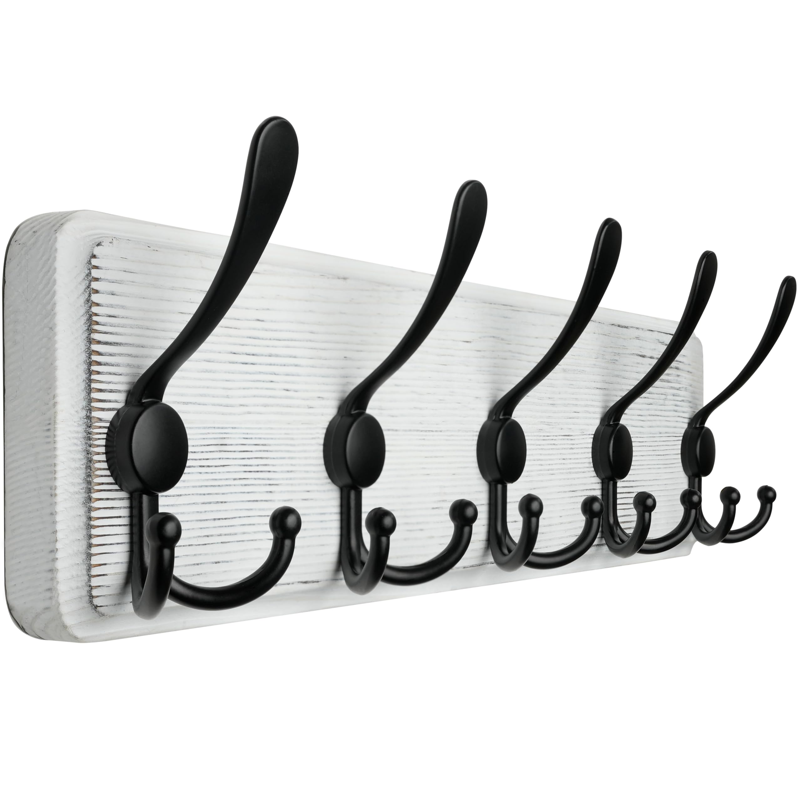 WEBI Coat Rack Wall Mounted,Wood Coat Hooks Wall Mount,16" Hole to Hole,Coat Hanger Wall,Hook Rack Rail,5 Triple Hooks for Hanging Clothes,Jacket,Hats,Black/White