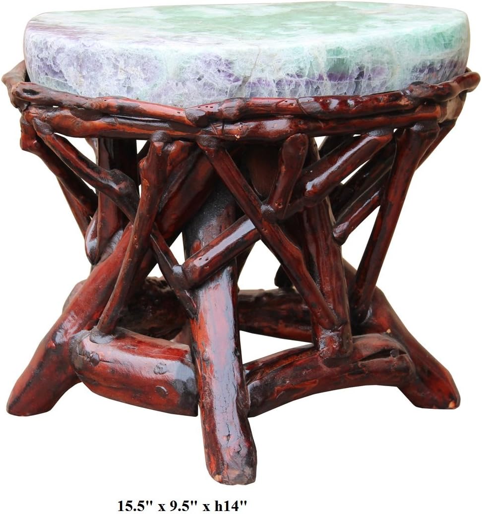 Crystal Jade Stone Top Bamboo Wood Stick Accent Stool Table Acs2412 Amazon Ca Home Kitchen