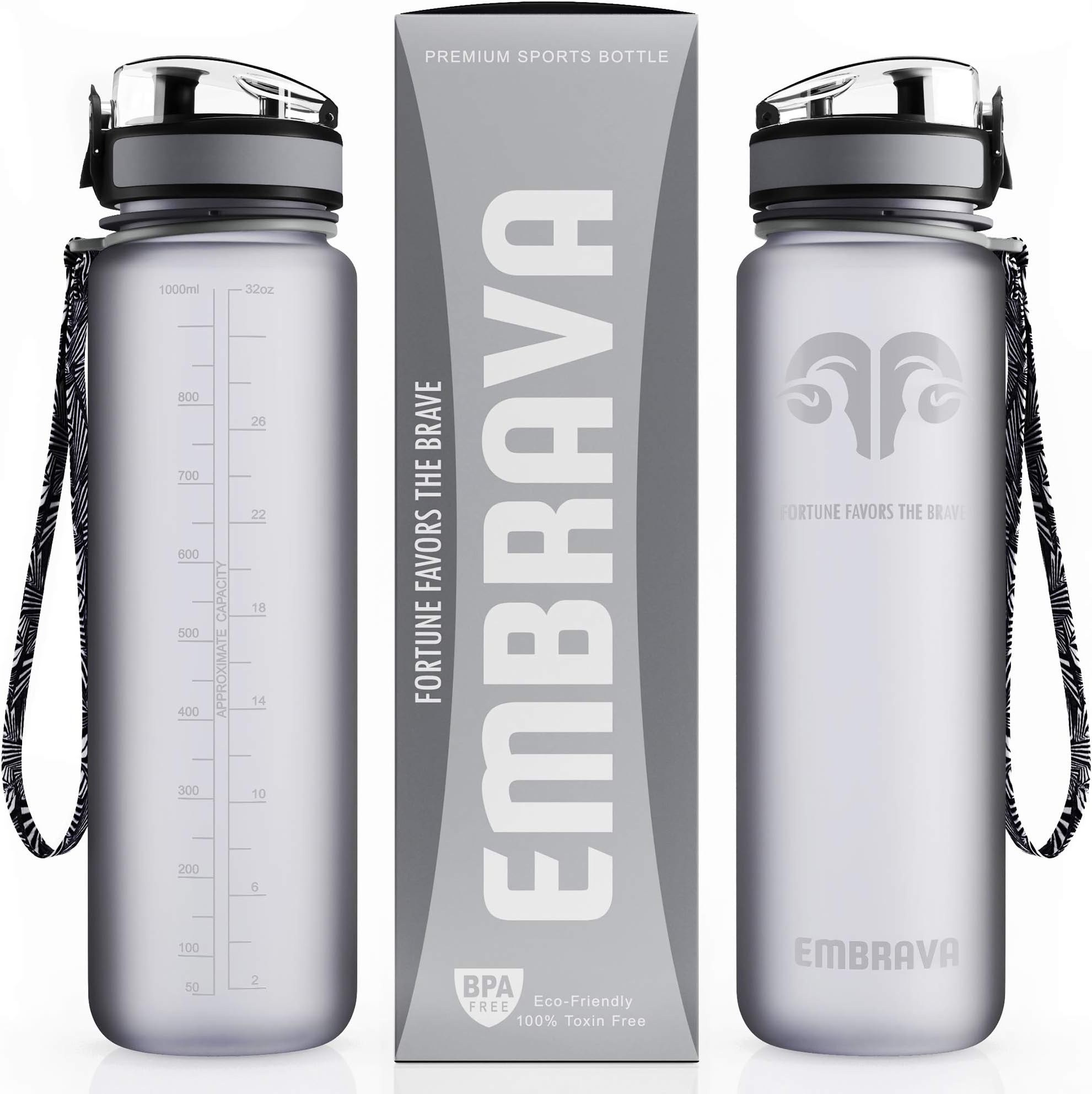 Embrava Best Sports Water Bottle - 32oz Large - Fast Flow, Flip Top Leak Proof Lid w/ One Click Open - Non-Toxic BPA Free & Eco-Friendly Tritan Co-Polyester Plastic