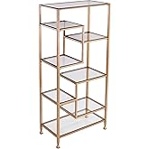 SEI Furniture Jaymes Metal/Glass Asymmetrical Étagère/Bookcase, Gold
