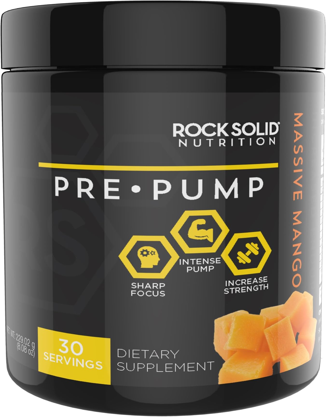 Rock Solid Nutrition Pre Pump PreWorkout Supplement, Massive Mango