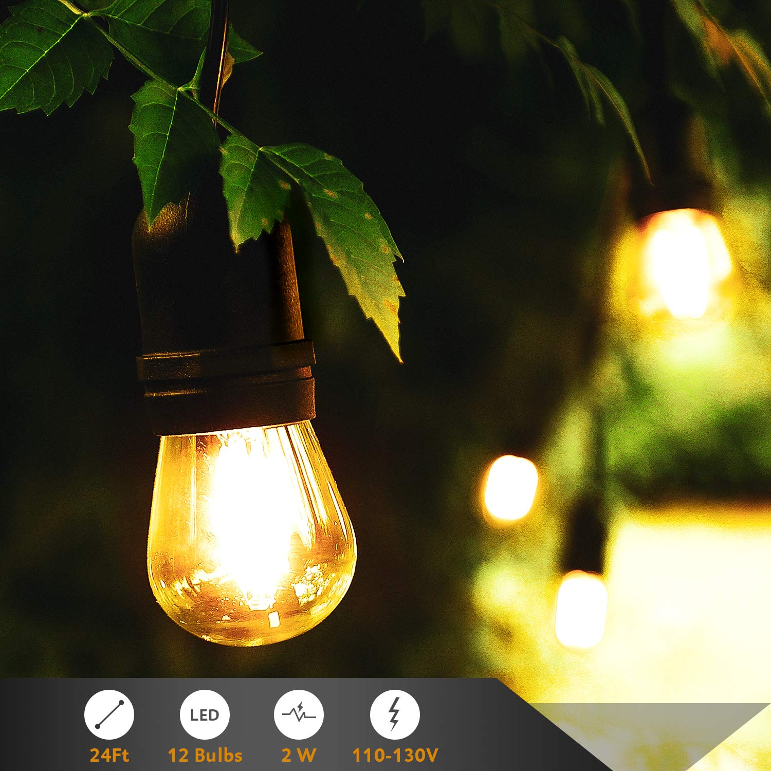 Twinsluxes Waterproof LED Outdoor String Lights Hanging Edison String