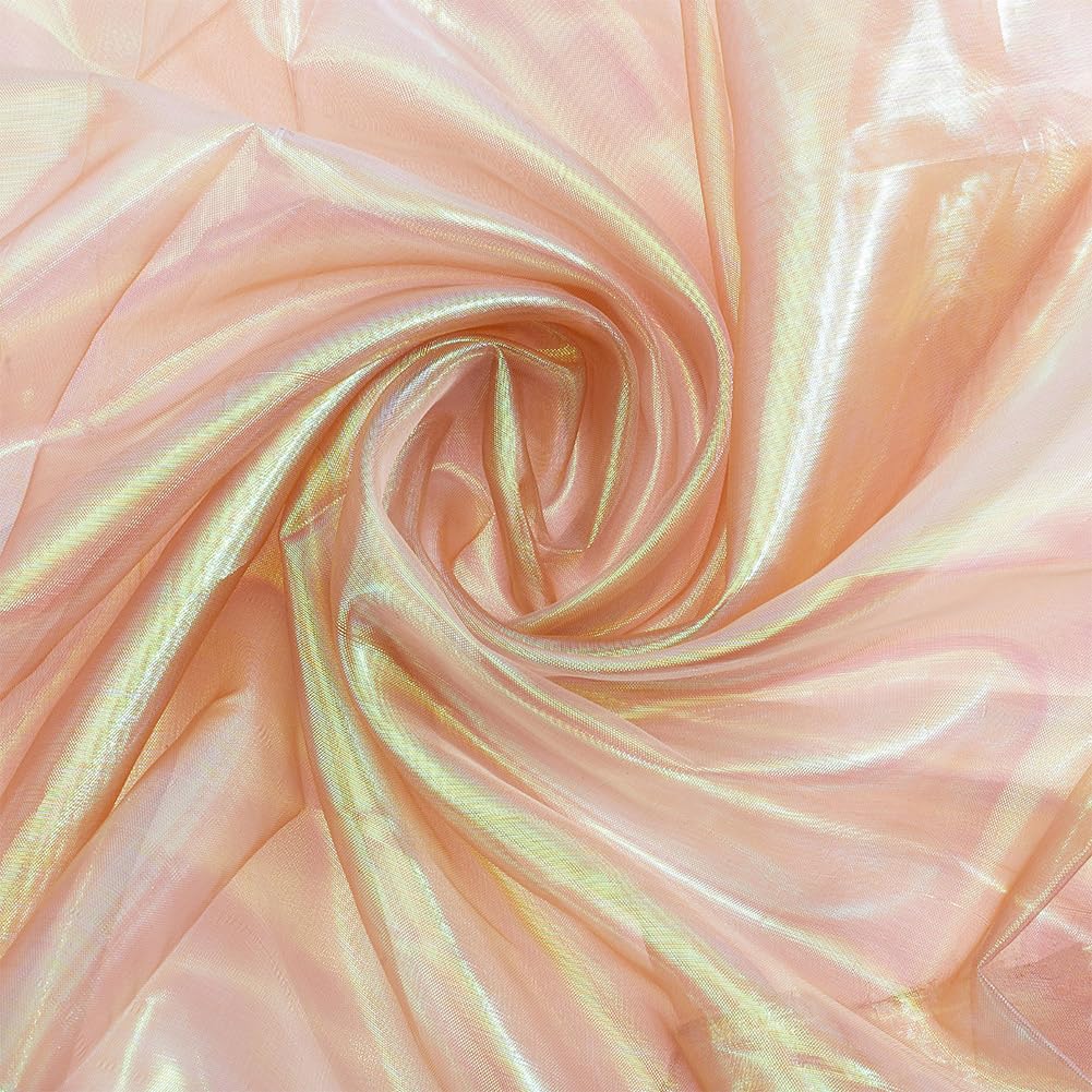 GORGECRAFT 3 x 1.5M Gold Iridescent Fabric Polyester Magic Rainbow Holographic Shinny Gauze Sheer Gradient Organza Lace Fabrics for Dress Background Party Home Decor DIY Crafts Supplies