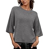 Lomon Womens Sweaters Dressy Casual 3/4 Length Sleeve Sweater Crewneck Lightweight Knit Tops Loose fit