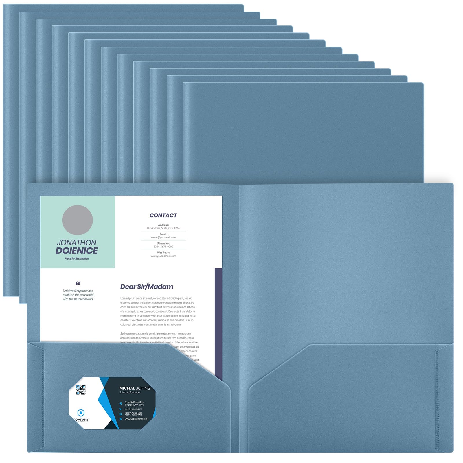 Photo 1 of Gueevin 24 Pcs Plastic Folders with Pockets, Back to School Two Pocket Folder Fit Letter Size, Heavy Duty School Business Card Holder for Home Office, 11. 61 x 9. 45 Inches (Blue Gray)