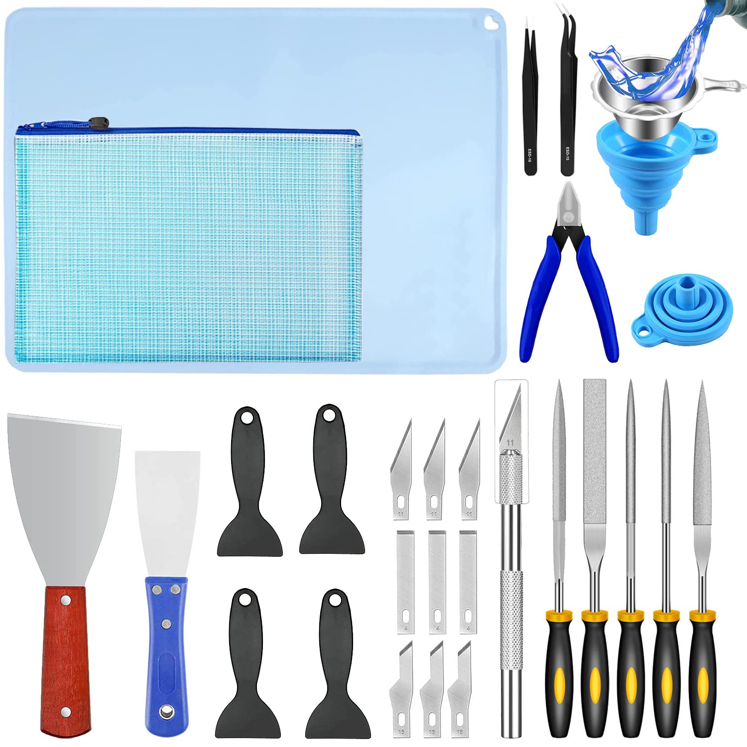 Photo 1 of ELITECTK Resin 3D Printing Tool Kit Removal Tool Includes Silicone Pad, Tweezers, Files Set, Scrapers, Precision Knife and Pliers for 3D Print Cleaning Finishing