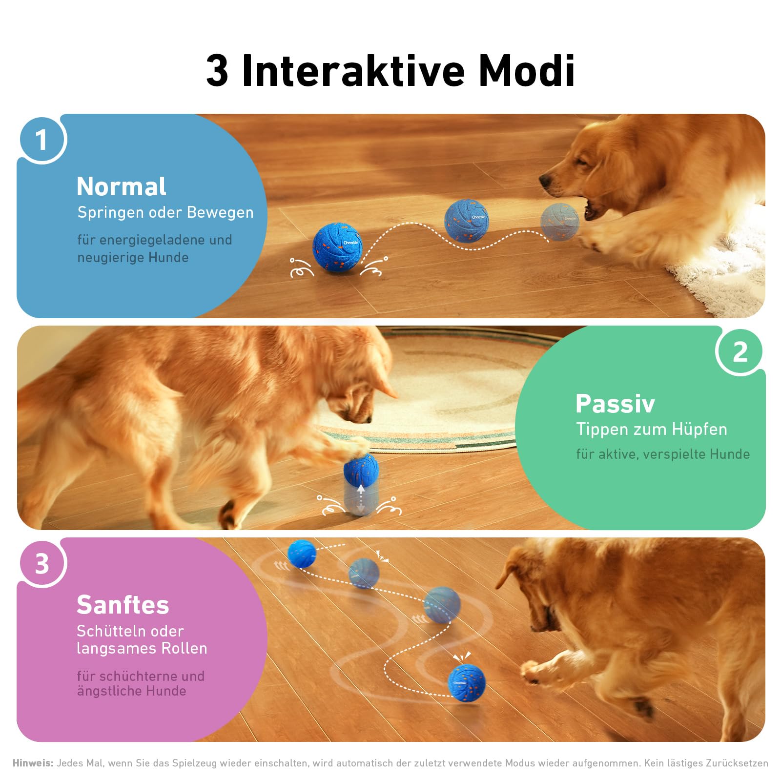 Cheerble Wicked Ball AIR - Interaktiver Hundeball mit 3 Spielmodi, Blau 4