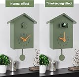 Eummy Green Minimalist Cuckoo Wall Clock Battery Powered Birdhouse Pendulum view 2