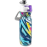 O2COOL Mist 'N Sip Misting Water Bottle 2-in-1 Mist And Sip Function With No Leak Pull Top Spout Reusable Sports Water Bottle - 20 oz (Lightning Blue)
