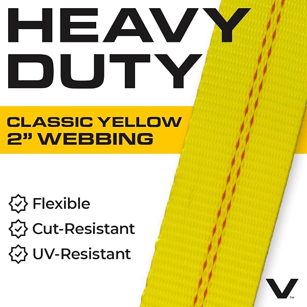 VULCAN CAR TIE DOWN WITH FLAT HOOKS – LASSO STYLE – 2 INCH X 96 INCH – 4 PACK – CLASSIC YELLOW – 3,300 POUND SAFE WORKING LOAD