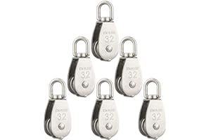 6 Pack M32 Lifting Single Pulley Roller Loading 550Ibs, 304 Stainless Steel Heavy Duty Single Wheel Swivel Lifting Rope Pulle