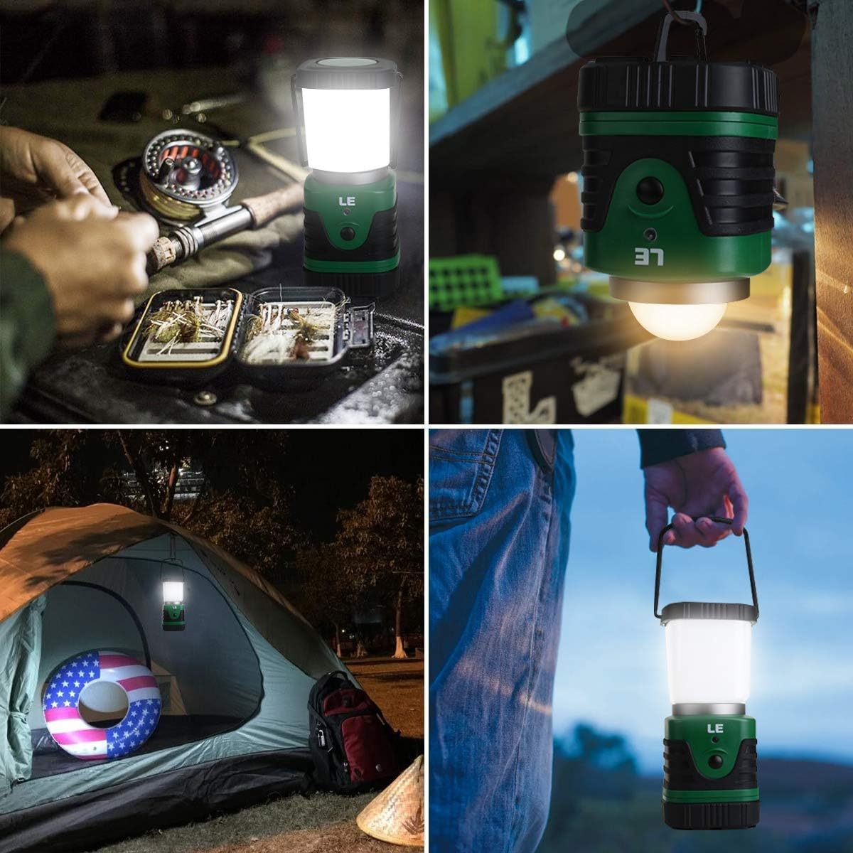 LE LED Camping Lantern Rechargeable, 1000LM, 4 Light Modes, 4400mAh Power Bank, IP44 Waterproof, Perfect Lantern Flashlight for Hurricane Emergency, Hiking, Home and More, USB Cable Included: Sports & Outdoors