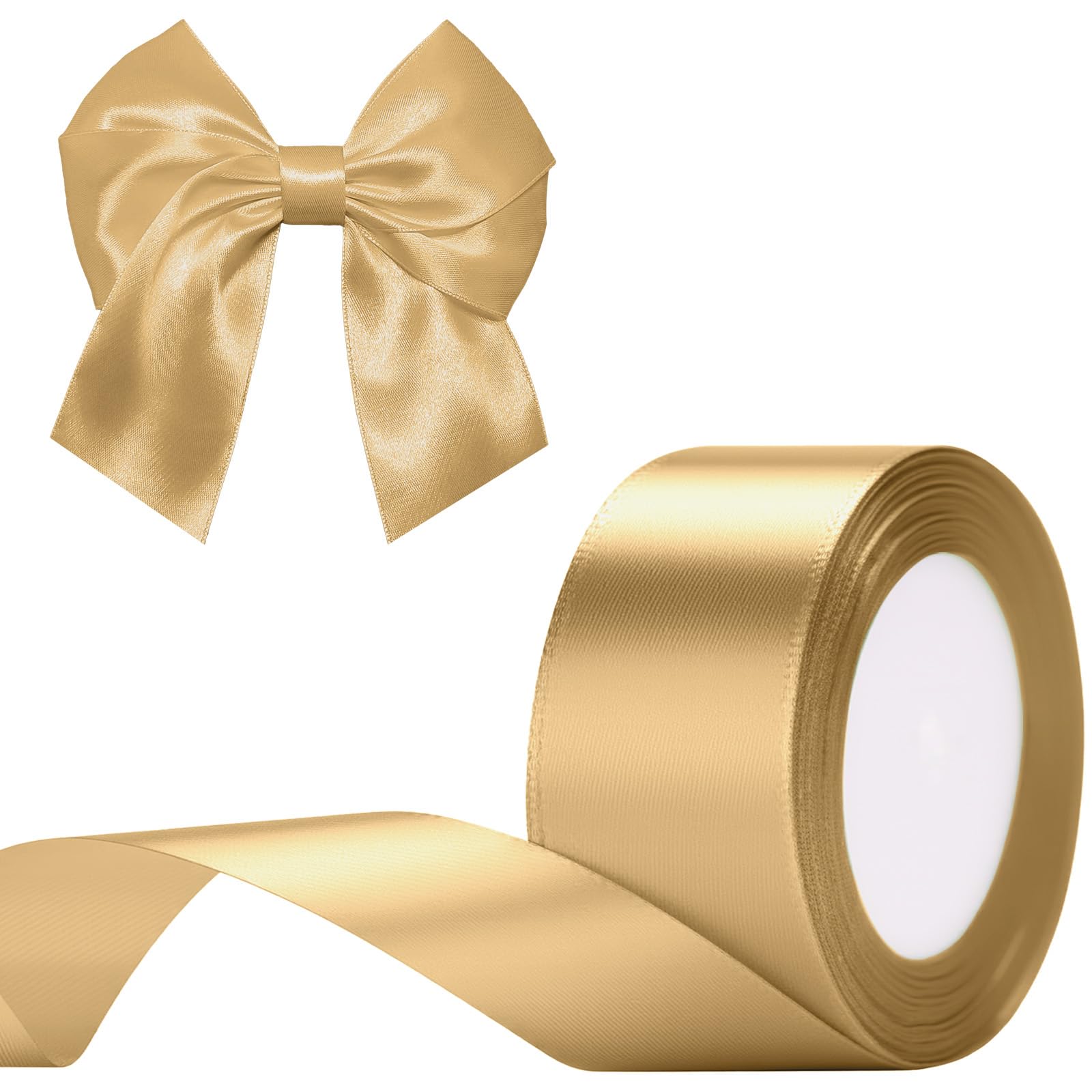 G2PLUS Gold Satin Ribbons 50mm: Wide Fabric Ribbons for Gift Wrapping, Cake Decoration & Crafting, 22m
