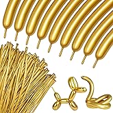 100Pcs 260 Balloons Metallic Gold Long Balloons for balloon animals, Gold Skinny Latex Twisting Balloon for Animals Modeling Christmas Birthday Wedding Party Decorations. (Gold)