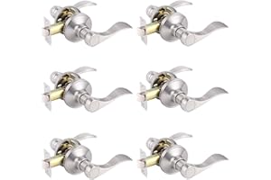 Gobrico 6 Pack Hall and Closet Wave Door Levers in Satin Nickel, Interior Passage Brushed Nickel Heavy Duty Door Knobs Without Locking