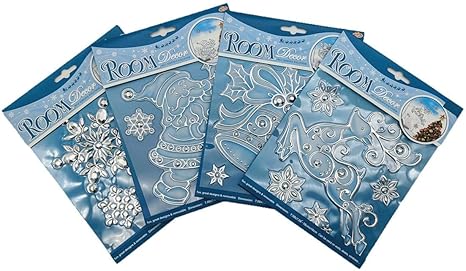 Amazon 日本企画 全国一律 4枚セット 立体 ウィンドウデコ ウィンドステッカー 窓ガラス シール 剥がせる 部屋飾り ステッカー 防水 おしゃれ デコレーション 店舗装飾 居間 子供 部屋 ガラス専用ステッカー クリスマスに飾り 4シート入り Sサイズ ウォール