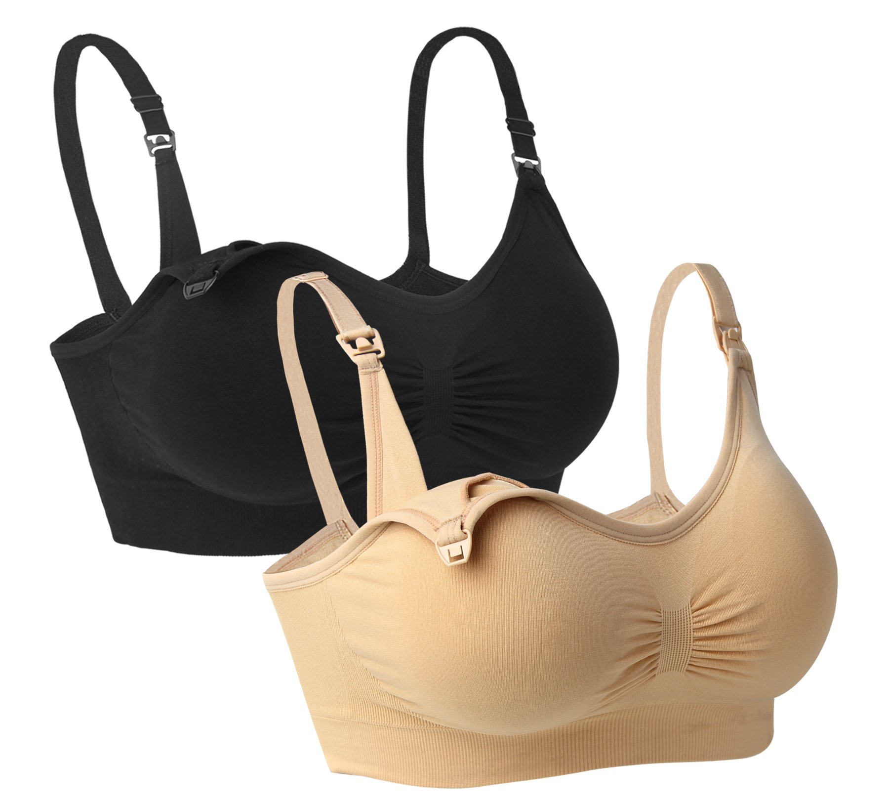 iLoveSIA Womens Maternity Nursing Bra 2Pack Beige+Black M Fit 32CD 34BC 36AB
