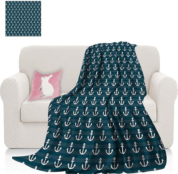 Nautical Soft Flannel Blanket, Anchor Pattern Marine Sea