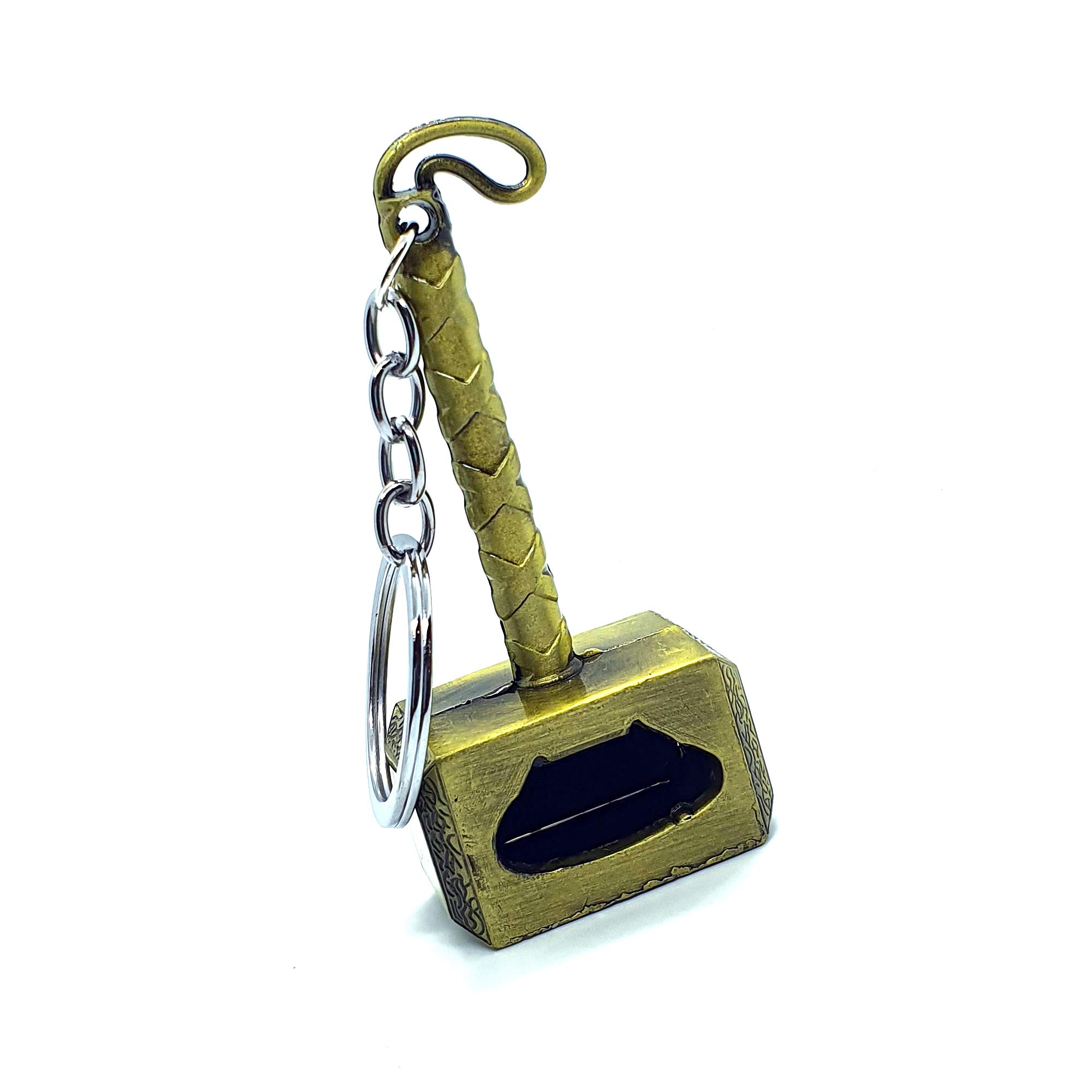 Marvelous Mjolnir Thor Power Hammer Bottle Opener Keyring - Solid Metal Legendary Mallet Keychain - Portable Heroic Tool for Men & Women (Gold)