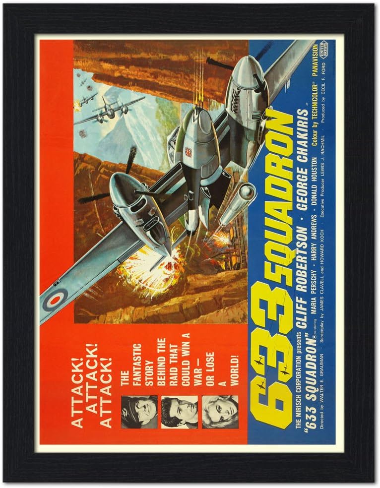 633 Squadron, War Movie Poster - Framed Print 32x42cm Black