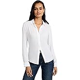EXPRESS Women’s Relaxed Fit Portofino Shirt – Lightweight Crepe Long Sleeve Button-Up