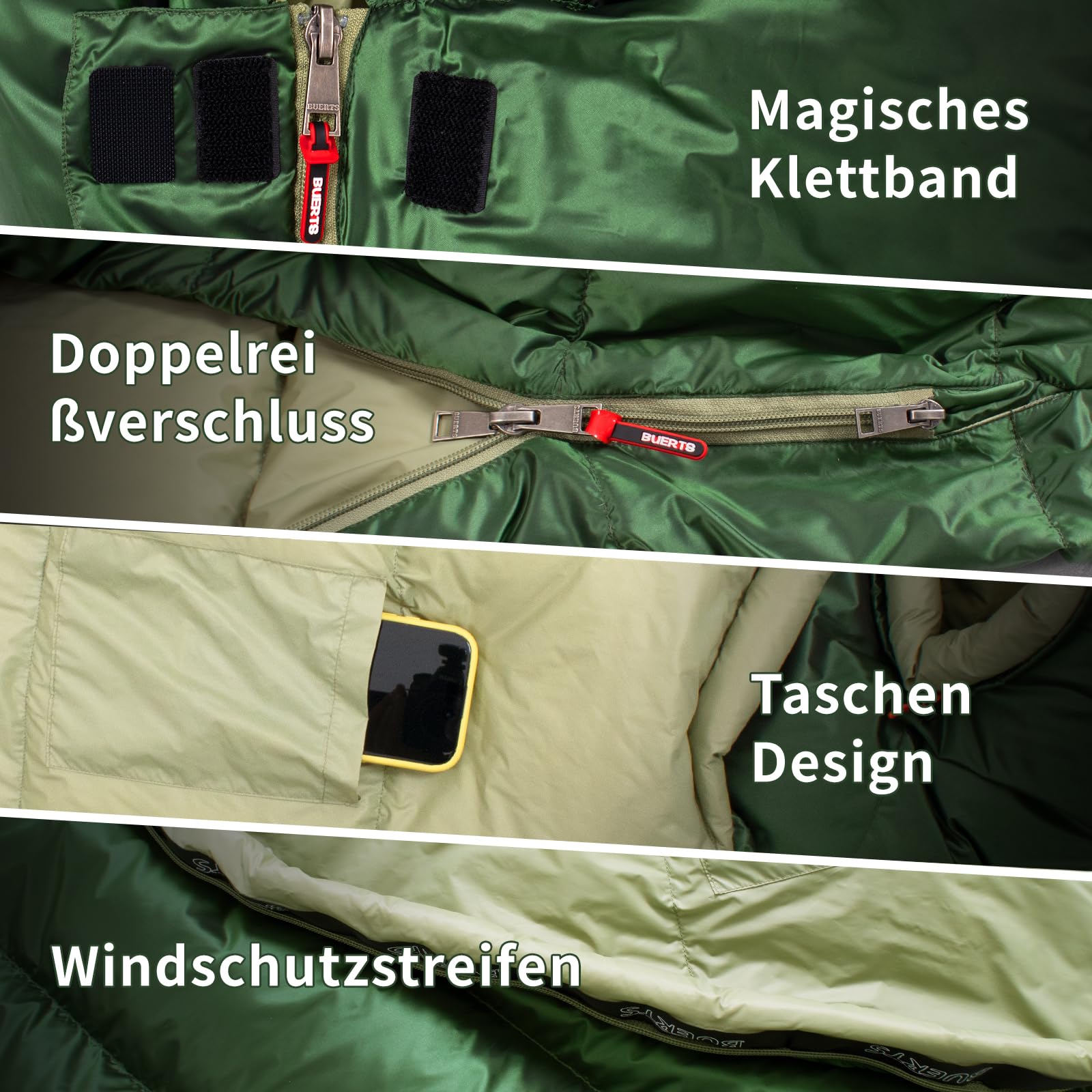 BUERTS Daunenschlafsack für den Winter – Ultraleichter, tragbarer und kompakter Winterschlafsack für Outdoor-Aktivitäten, geeignet für Erwachsene und Kinder, Camping, Wandern. (5℃, Grün) 5