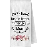 ChenCraty Mom Gifts Kitchen Towels, Best Mother's Birthday Gifts for Mother Dish Tea Towels for Kitchen Decor, Everything Tastes Sweeter When Mom Make It Decorative, 16x24 Inches