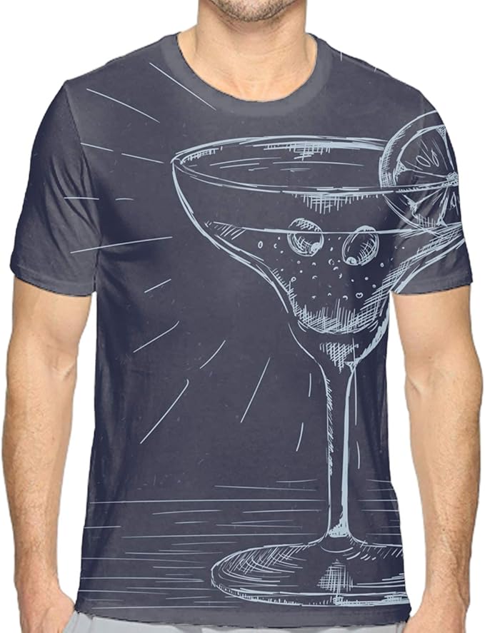 Mens Cocktail Pattern Tee Shirt Short Sleeve Blouse Top