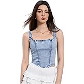 SHENHE Women's Denim Tank Top Sleeveless Square Neck Backless Slim Fit Y2k Crop Top