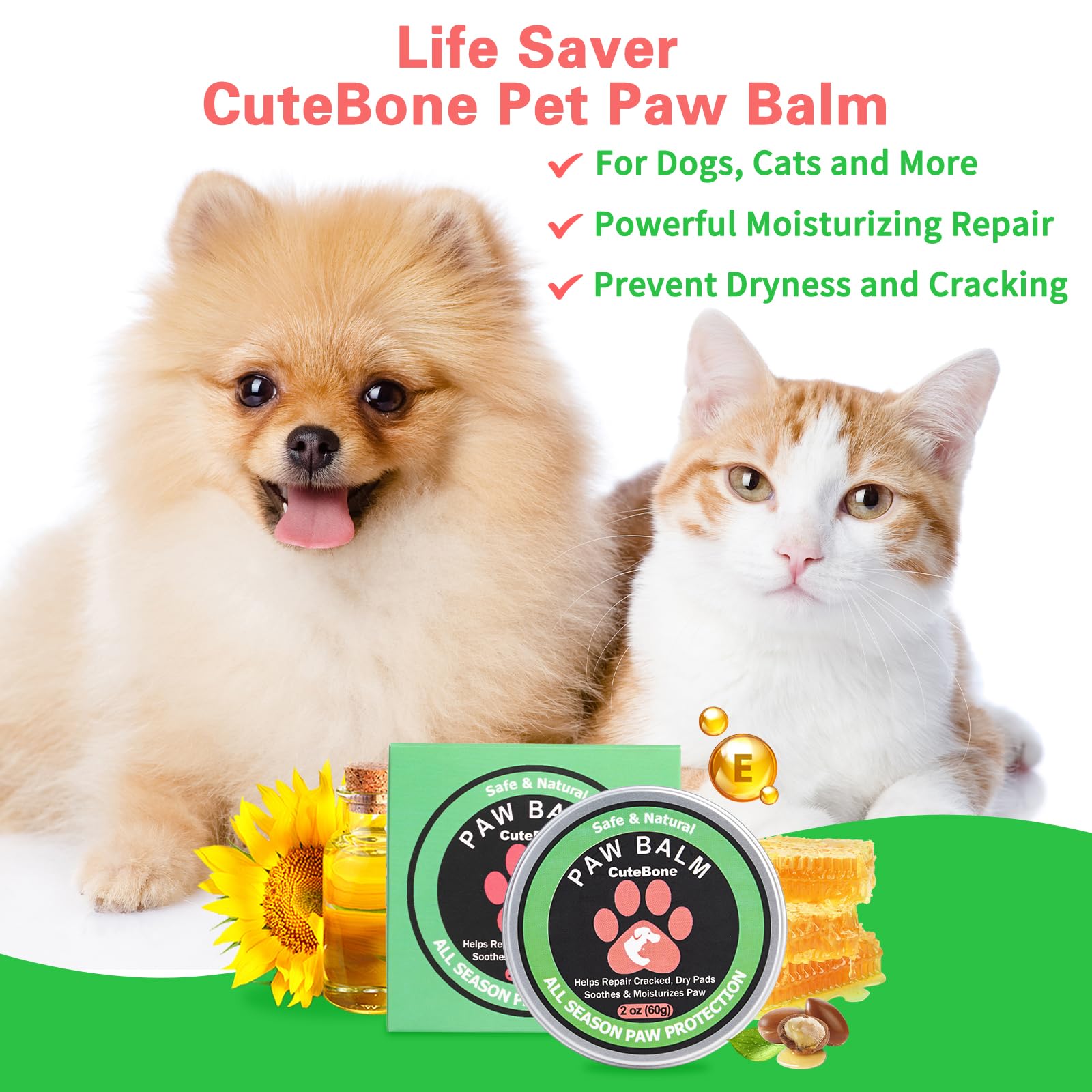 CuteBone Dog Paw Balm 2 oz (60g) Soother 100 Organic & Natural Puppy