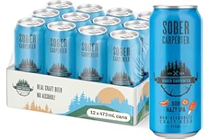 SOBER CARPENTER - DDH Hazy IPA Beer (Craft), All-Occasion Non Alcoholic Beer (with Lactose), Non Alcoholic Spirits & Alcohol Alternative, Low Calorie Drink with 70 Calories, Pack of 12 (16 oz Ea)