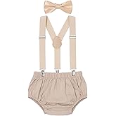 AWAYTR Baby Boys Cake Smash Outfit - First Birthday Party Suspenders Bow Tie Bloomers Set