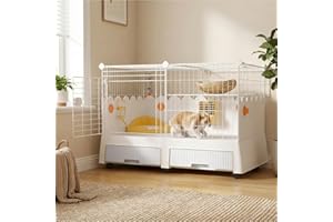 Oneluck Large Rabbit Cage Indoor,Loft Bunny Hutch with Urine-Proof Wall,Leak-Proof Trays, Wheels,37" L x22 W x 30" H for Rabbits Chinchillas, Guinea Pig and Small Animal