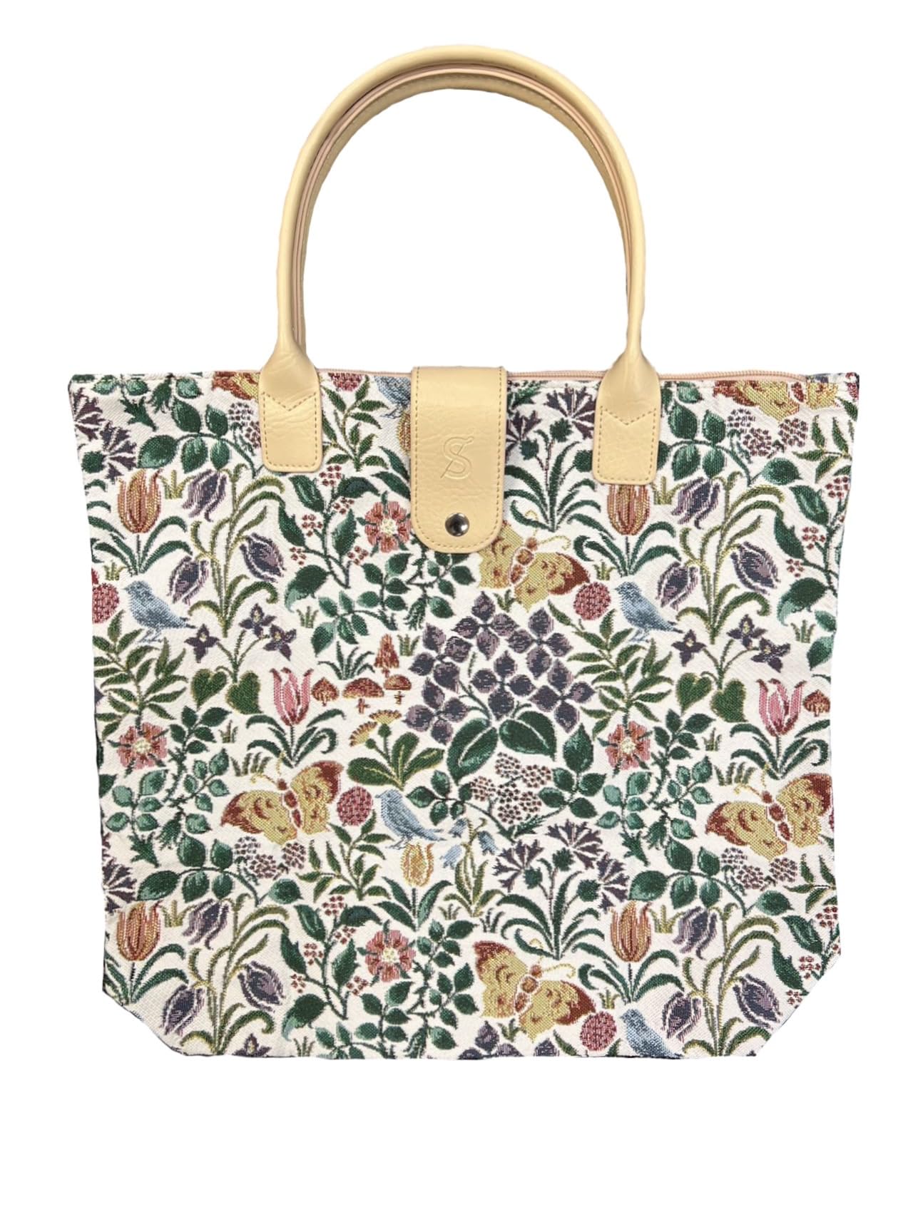 Signare Tapestry Foldable Tote Bag Reusable Shopping Bag Grocery Bag with Garden Flower and Creatures (Spring Flower, FDAW-SPFL)