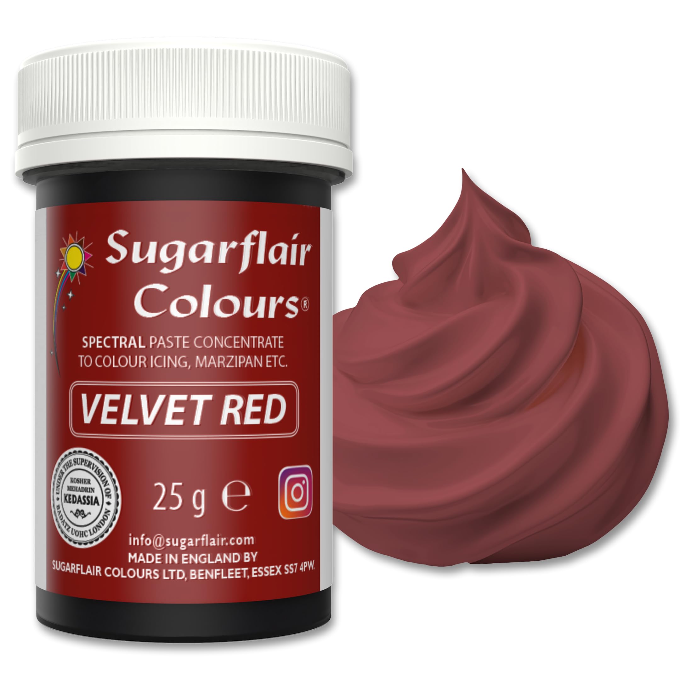 Sugarflair Spectral Velvet Red Food Colouring Paste 25g - Concentrated Paste Food Dye for Cake Decorating, Fondant, Buttercream, Cake Batter and More - Vegan, Kosher, Bake-Stable