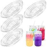 Joyclub 4 Pack Acrylic Lids Fit for 16 oz Glass Cups Clear Replacement Lids | Replacement lids for home users and gift makers, for iced coffee, tea, boba and party drink stations