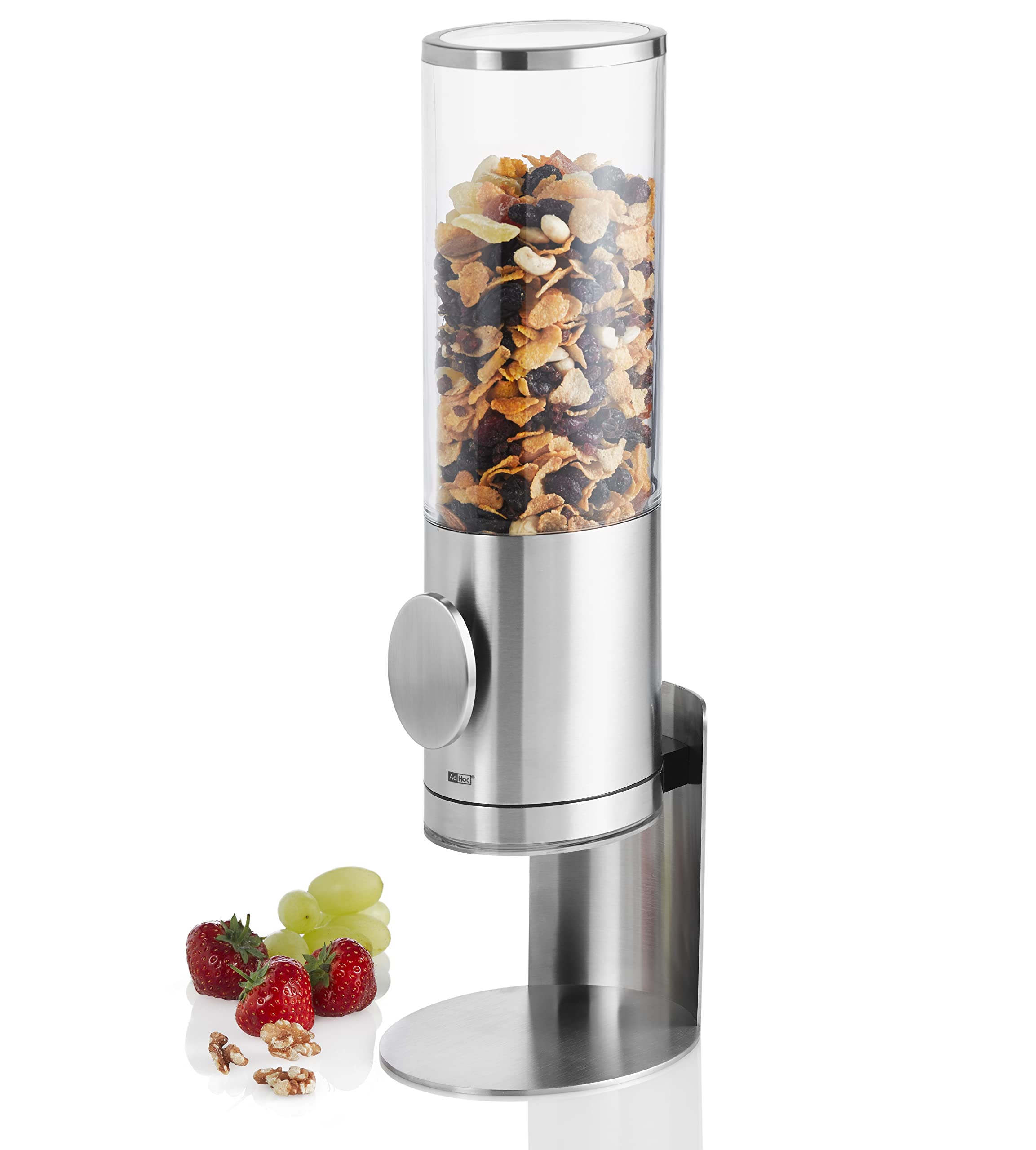 AdHoc CS11 DEPOSITO Cereal Dispenser, Cereal Storage/Container, Stainless Steel/Acrylic, Removable Stand, (H)425mm x (D)150mm | Clear/Silver