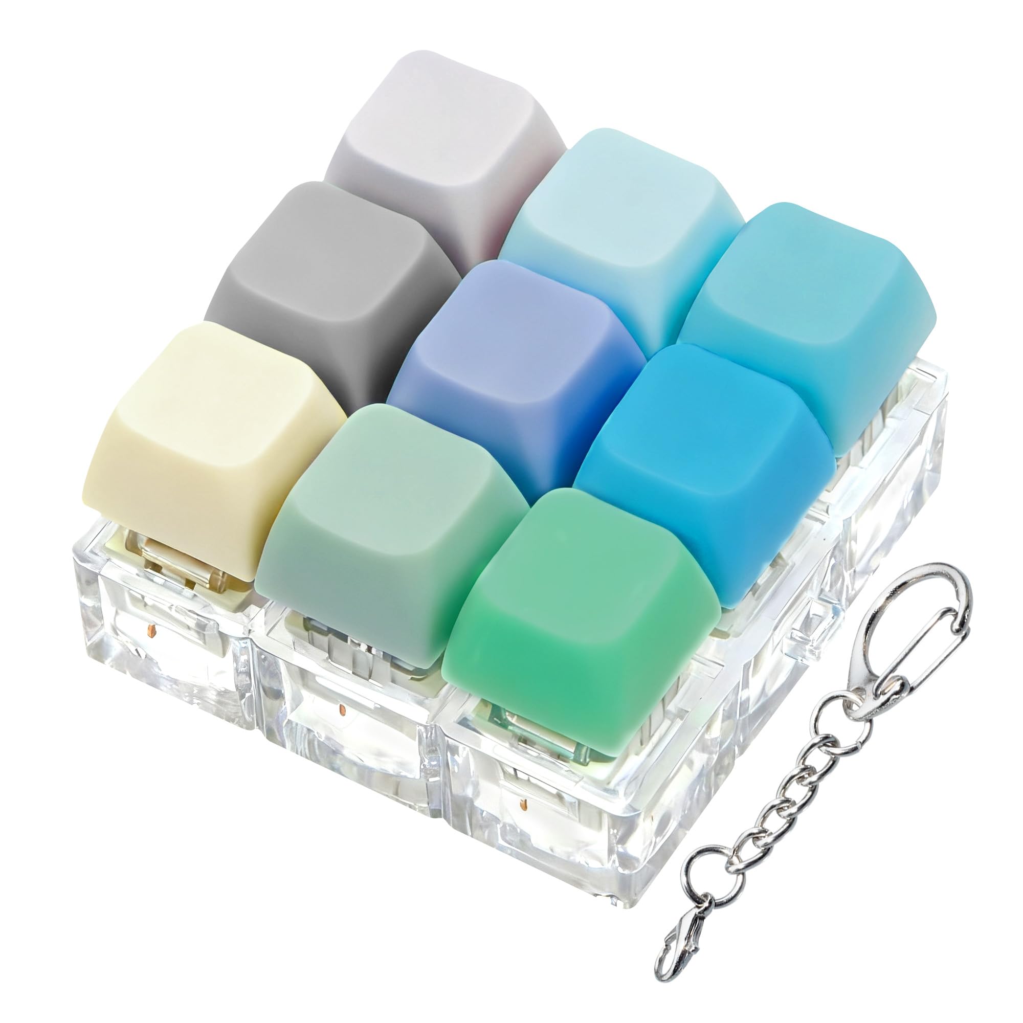 Keyboard Fidget Toy, Keyboard Fidget Keychain 9-in-1 Keyboard Decompression Button Finger Clicker Toys Stress Relief Fidget Gifts (9 Colors- Blue Green)