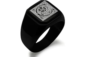 Tioneer Jewelry | Stainless Steel Letter Alphabet Initial Ring | Square Flat Top Ring for Men & Women | Stainless Steel Jewelry, (Black, Gold, Silver), Size 7-16