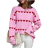 Qmlyev Heart Sweater for Women Long Sleeve Kawaii Knitted Crewneck Pullover Sweaters Cute Valentines Sweater