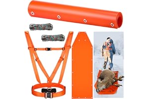 WinnerWhy 1 Pcs Dual Harness Deer Drag Harness and 1 Pcs Drag Sleds Heavy Duty Deer Dragging Strap with 2 Rope, Hunting Equipment for Hauling Elk Turkeys Game Animals(Tapered End,Orange)