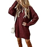 Chvity Women's Cable Knit Sweater Dress Drop Shoulder Long Sleeve Round Neck Casual Loose Fall Textured Pullover Dresses