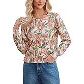 Women's Floral Printed Cardigan Long Sleeve Button Down Crew Neck Cropped Casual Fall Cardigan Sweater