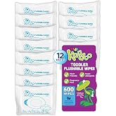 Flushable Wipes for Baby and Kids by Kandoo, Sensitive and Unscented Formula, Hypoallergenic Potty Training Wet Cleansing Cloths, 50 Count, Pack of 12