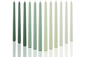 LPUSA 12pcs Taper Candles Amber Sandalwood Scented Gradient Color,Handmade from Vegan Soy Wax for Holiday Wedding Party Home Dinner Decoration,Green