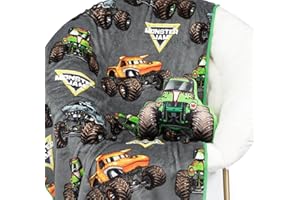 Jay Franco Monster Jam Grave Digger Nogginz Set - 40 x 50 Inch Lightweight Travel Throw Blanket & Pillow - Kids Super Soft 2 Piece Bedding Set
