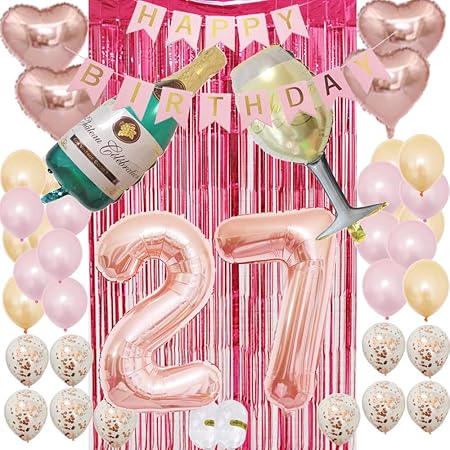 Amazon 27歳の誕生日デコレーション 女性用 ローズゴールド 27歳の誕生日パーティー用品 記念品 シャンパンバルーンキット ピンク ハッピーバースデーバナー 紙吹雪バルーン 背景小道具写真としてレッドホイルカーテン 風船 バルーン おもちゃ Amazon 27歳の誕生日デコレーション 女性用 ローズゴールド 27歳の誕生日パーティー用品 記念品 シャンパンバルーンキット ピンク ハッピーバースデーバナー 紙吹雪バルーン 背景小道具写真としてレッドホイルカーテン 風船 バルーン おもちゃ