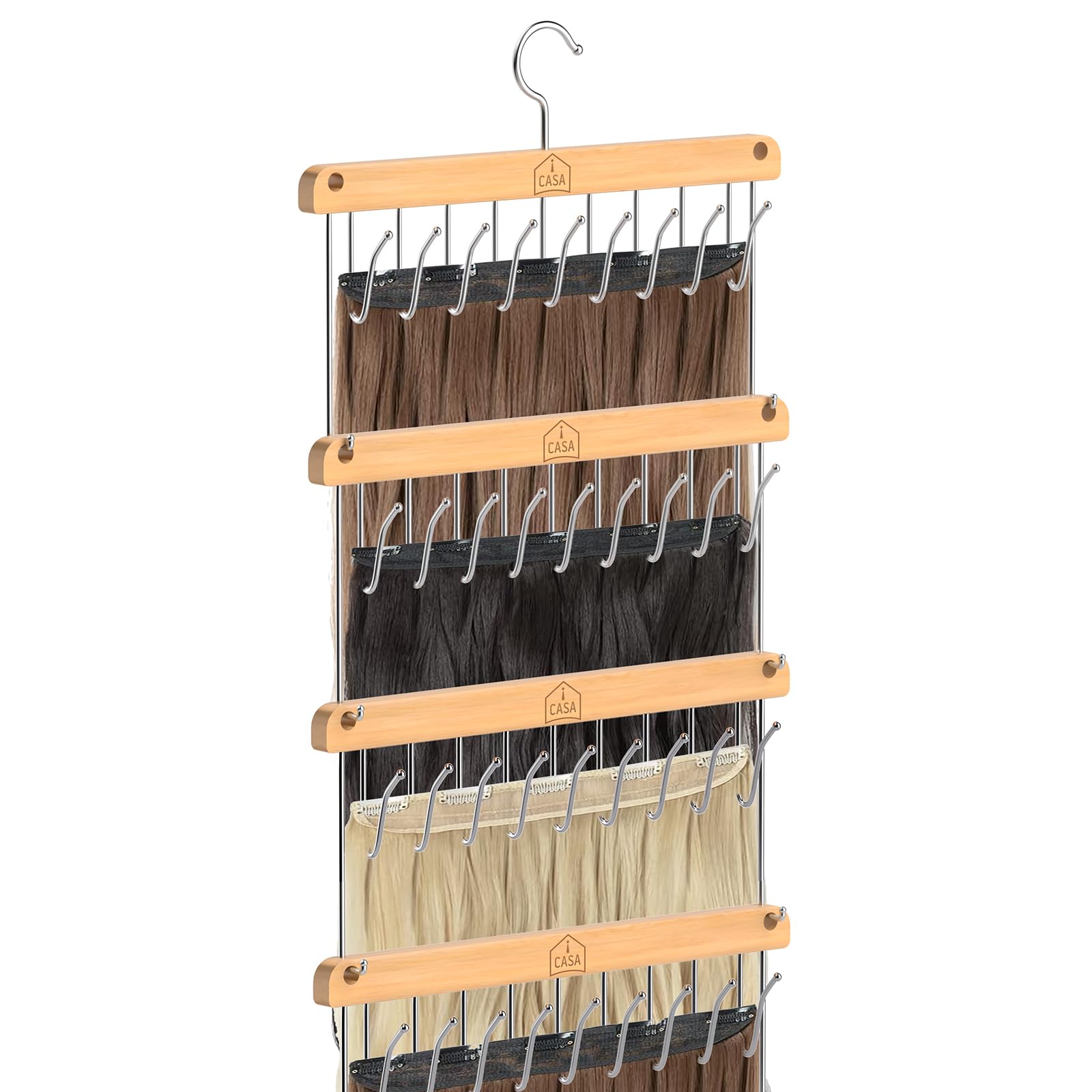 Photo 1 of iCASA Hair Extension Holder - Stackable Hair Extensions Hanger for Styling, Washing, Drying, Storing, Rotatable Wig Storage for Multiple Wigs Tinsel Hairpieces Clip/Tape Ins Organizer Rack, 4-Pack